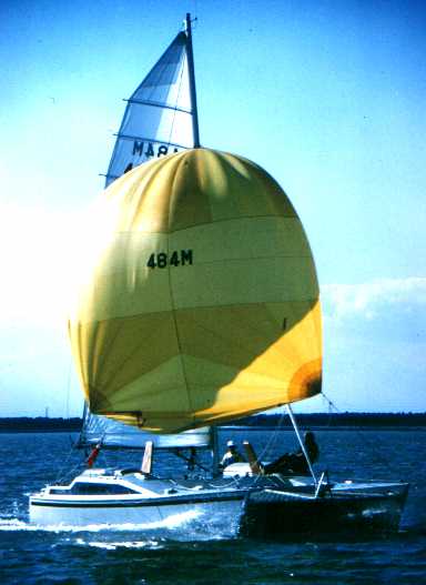 Merlin sailing fast under spinnaker